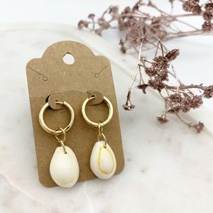Puka Shell Charm Hoop Drop Earrings